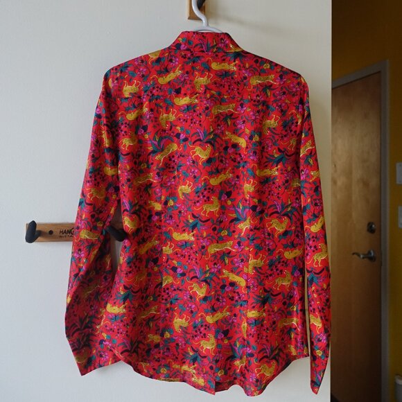 J. Crew #AE627 Collection Silk Twill Button Up Jungle Cat Print Shirt 0 2 XS - Picture 11 of 16